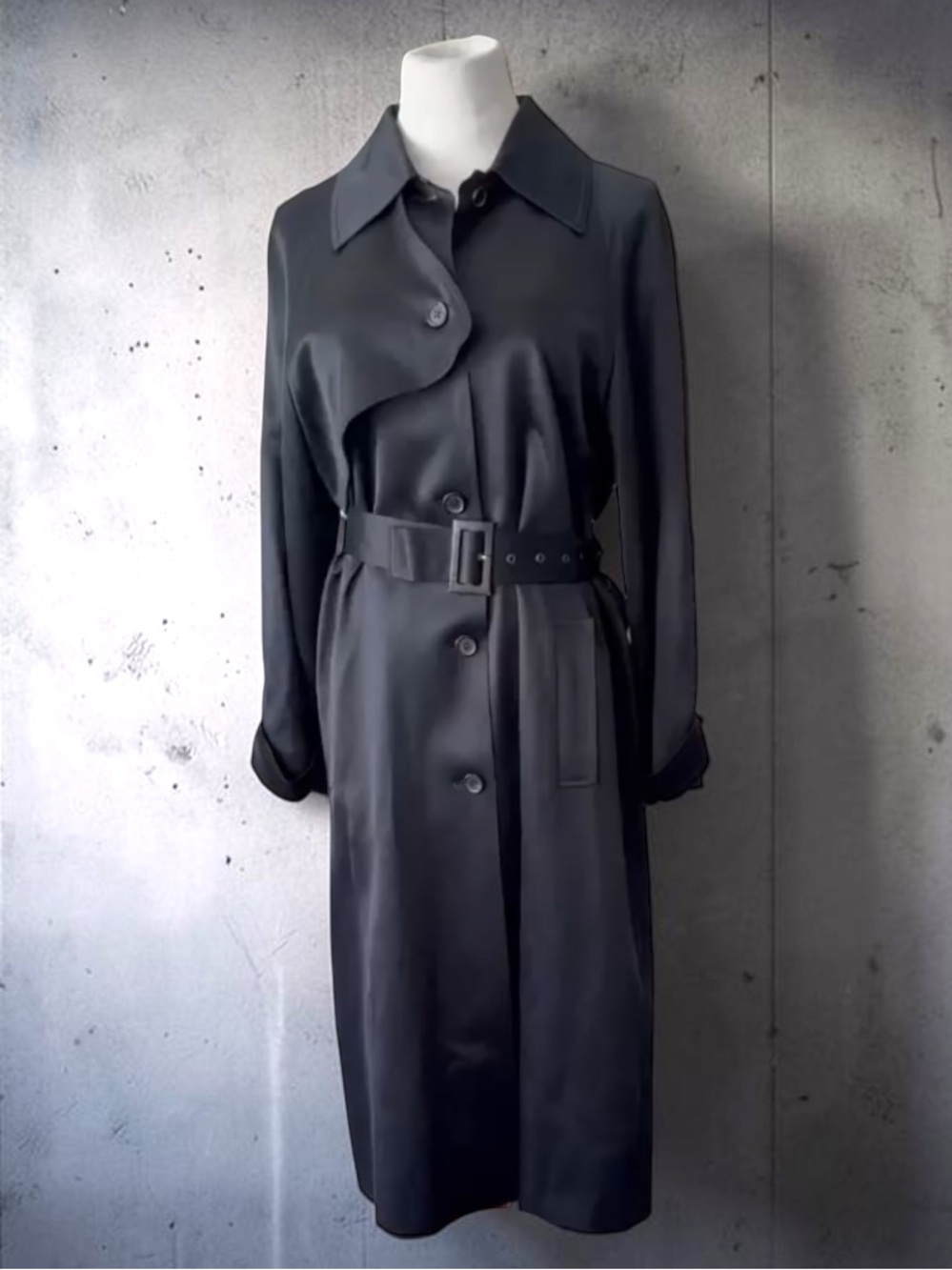 CELINE Silk Wool Blend Belted Trench Coat
